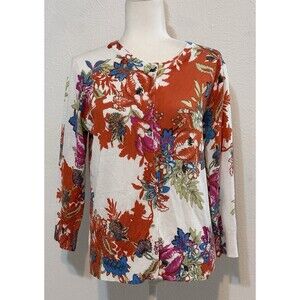 Cable & Gauge Women Size M Floral Button Up Cardigan Sweater Art To Wear Office